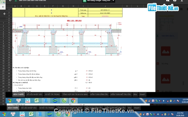 tính toán cầu bản,file excell tính toán cầu bản,cầu bản 3 nhịp,Bản tính toán cầu